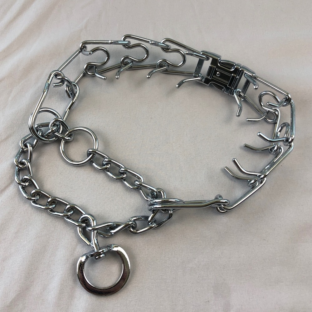 Chrome Steel Prong Dog Training Collar w/ Quick Release Metal Buckle 21 Inch